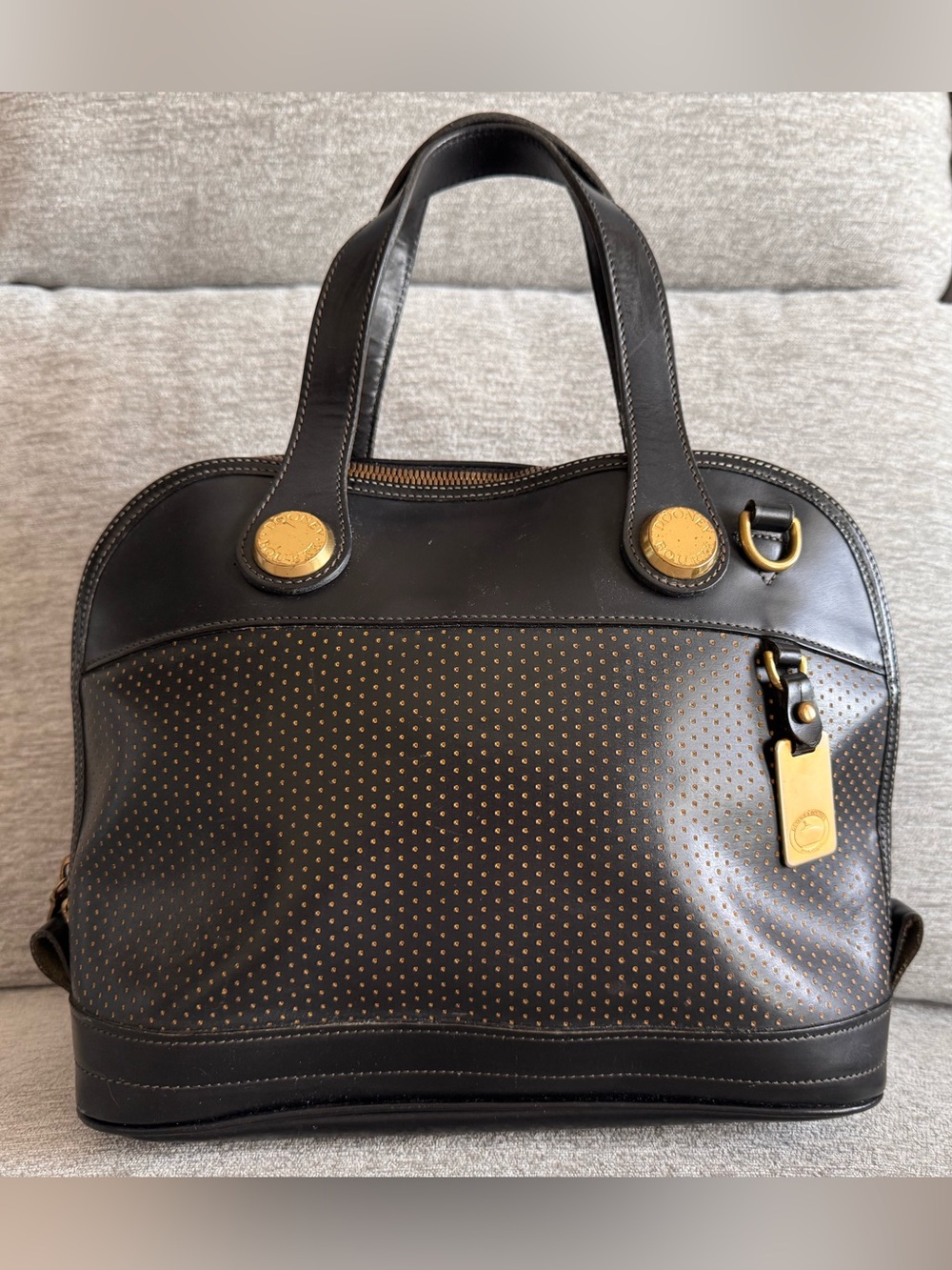 Vintage Dooney & Bourke Cabriolet Black and Gold Perforated Leather Satchel